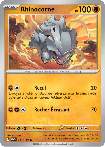 Carte Pokémon Neuve - Rhinocorne 111/165 - Commune - EV03.5 - 151 - Sortie de Booster