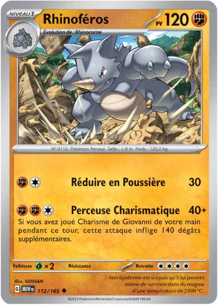 Carte Pokémon Neuve - Rhinoféros 112/165 - Peu Commune - EV03.5 - 151 - Sortie de Booster