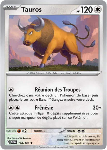 Carte Pokémon Neuve - Tauros 128/165 - Peu Commune - EV03.5 - 151 - Sortie de Booster