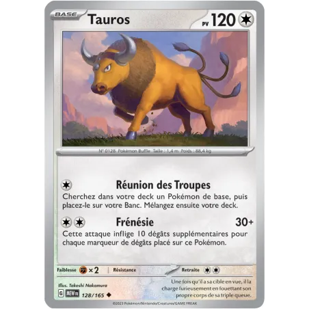 Carte Pokémon Neuve - Tauros 128/165 - Peu Commune - EV03.5 - 151 - Sortie de Booster