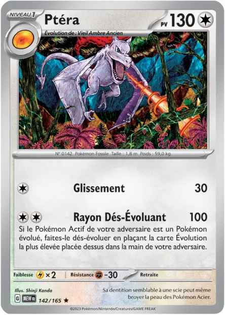 Carte Pokémon Neuve - Ptéra 142/165 - Rare - EV03.5 - 151 - Sortie de Booster