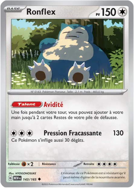 Carte Pokémon Neuve - Ronflex 143/165 - Peu Commune - EV03.5 - 151 - Sortie de Booster