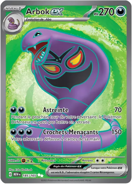 Carte Pokémon Neuve - Arbok EX 185/165 - Ultra Rare - EV03.5 - 151 - Sortie de Booster