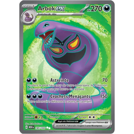 Carte Pokémon Neuve - Arbok EX 185/165 - Ultra Rare - EV03.5 - 151 - Sortie de Booster