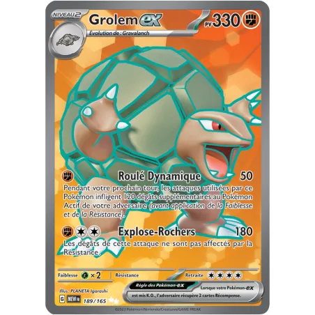 Carte Pokémon Neuve - Grolem EX 189/165 - Ultra Rare - EV03.5 - 151 - Sortie de Booster
