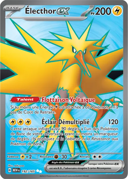 Carte Pokémon Neuve - Électhor EX 192/165 - Ultra Rare - EV03.5 - 151 - Sortie de Booster