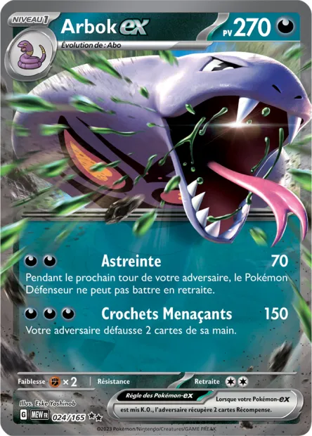 Carte Pokémon Neuve - Arbok EX 024/165 - Double Rare - EV03.5 - 151 - Sortie de Booster