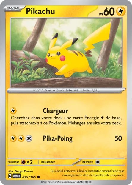 Carte Pokémon Neuve - Pikachu 025/165 - Commune - EV03.5 - 151 - Sortie de Booster