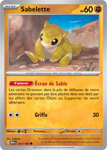 Carte Pokémon Neuve - Sabelette 027/165 - Commune - EV03.5 - 151 - Sortie de Booster