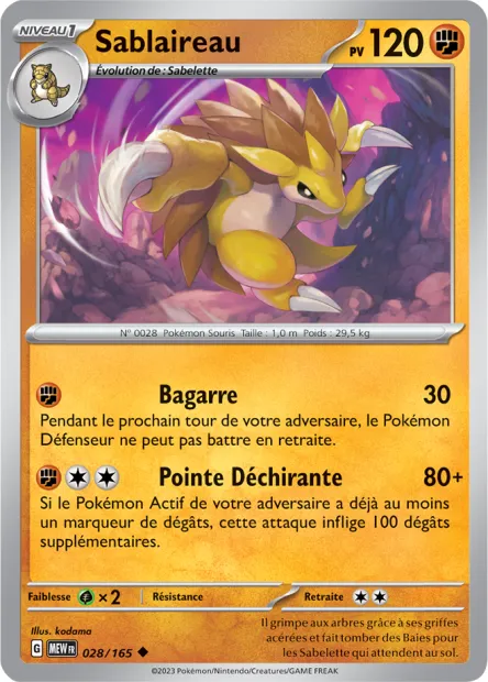 Carte Pokémon Neuve - Sablaireau 028/165 - Peu Commune - EV03.5 - 151 - Sortie de Booster