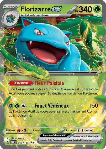 Carte Pokémon Neuve - Florizarre EX 003/165 - Double Rare - EV03.5 - 151 - Sortie de Booster