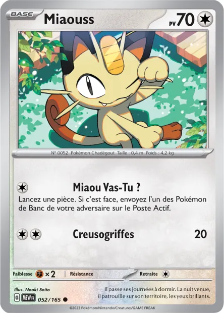 Carte Pokémon Neuve - Miaouss 052/165 - Commune - EV03.5 - 151 - Sortie de Booster