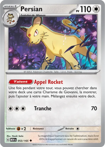 Carte Pokémon Neuve - Persian 053/165 - Peu Commune - EV03.5 - 151 - Sortie de Booster