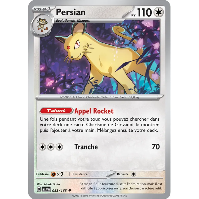 Carte Pokémon Neuve - Persian 053/165 - Peu Commune - EV03.5 - 151 - Sortie de Booster