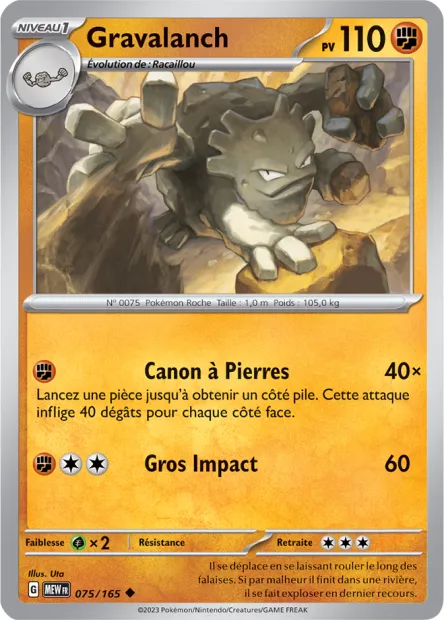 Carte Pokémon Neuve - Gravalanch 075/165 - Peu Commune - EV03.5 - 151 - Sortie de Booster