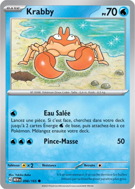 Carte Pokémon Neuve - Krabby 098/165 - Commune - EV03.5 - 151 - Sortie de Booster