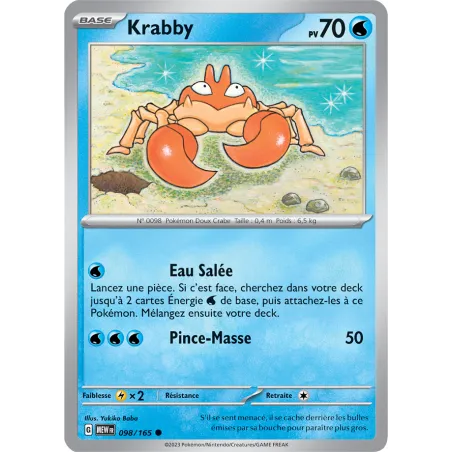 Carte Pokémon Neuve - Krabby 098/165 - Commune - EV03.5 - 151 - Sortie de Booster